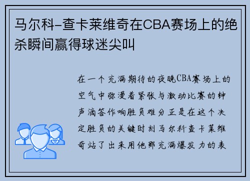 马尔科-查卡莱维奇在CBA赛场上的绝杀瞬间赢得球迷尖叫